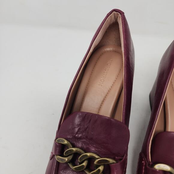 Nordstrom's Bernice Block Heels Chain Detail Leather Loafers Burgundy Leather 6 - Picture 6 of 11